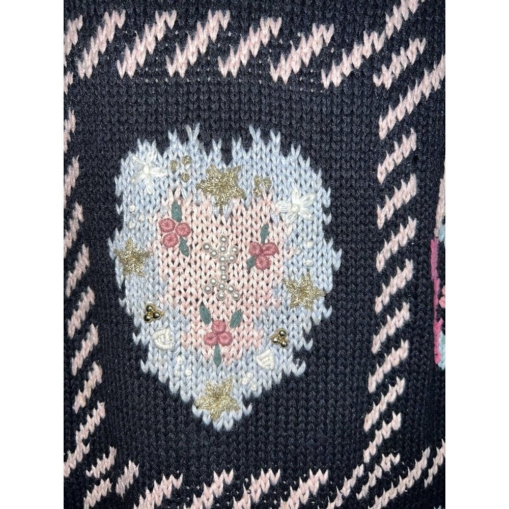 Vintage 90s Katie Lee Heart COTTAGECORE Knitted Tunic Sweater Embellished - Picture 5 of 12